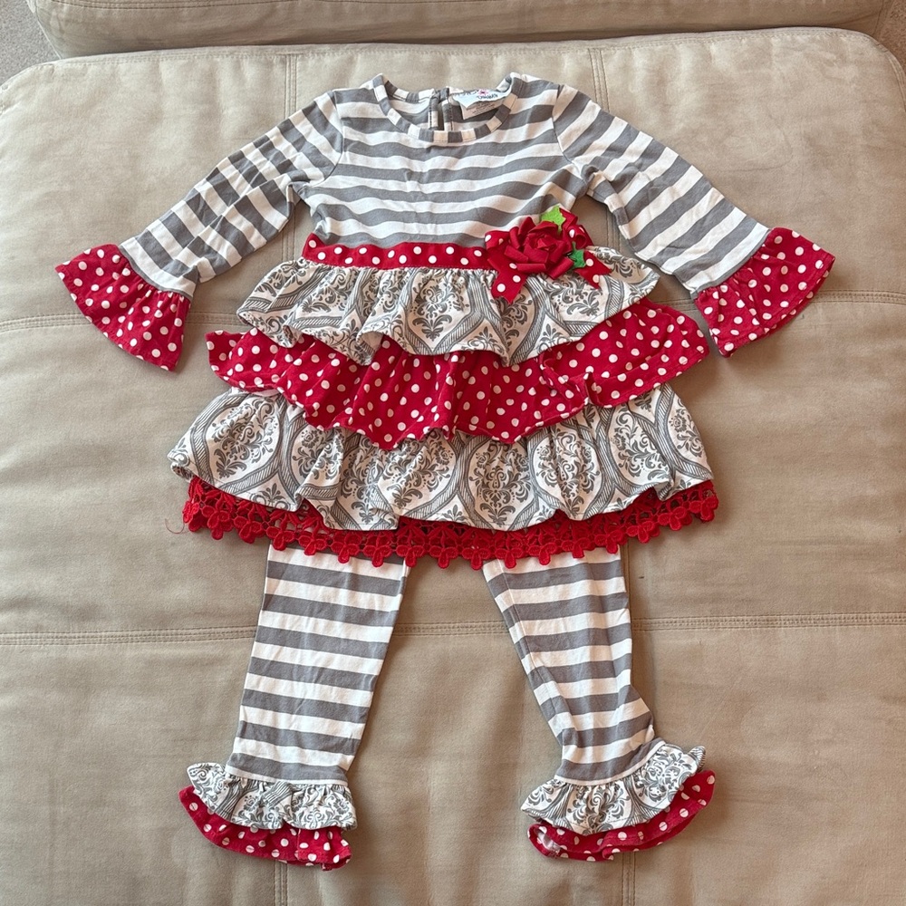 Boutique Counting Daisies Striped and Polka Dot Girls Two Piece Set